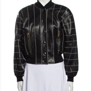 Vintage Escada Black Genuine Leather Bomber with Contrast Stitching